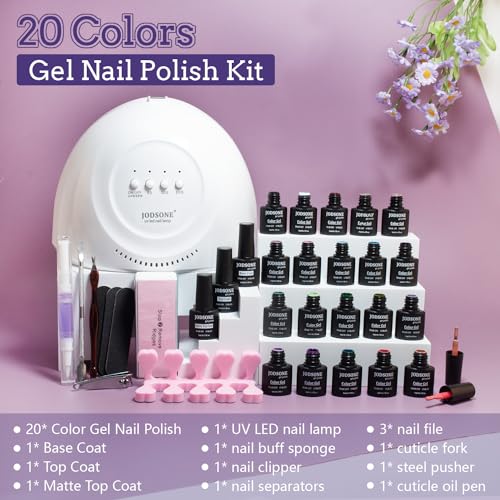 JODSONE KIT-15 33 Pcs Gel Nail Polish Kit with UV Lamp, Base/Top Coat, 20 Colors, Manicure Tools