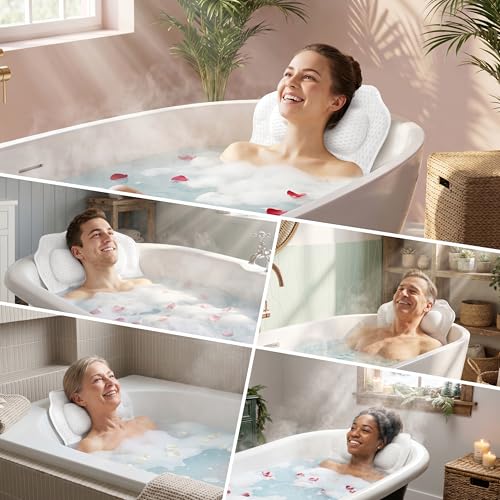 Bath Pillow with 6 Suction Cups - Ergonomic Neck Support