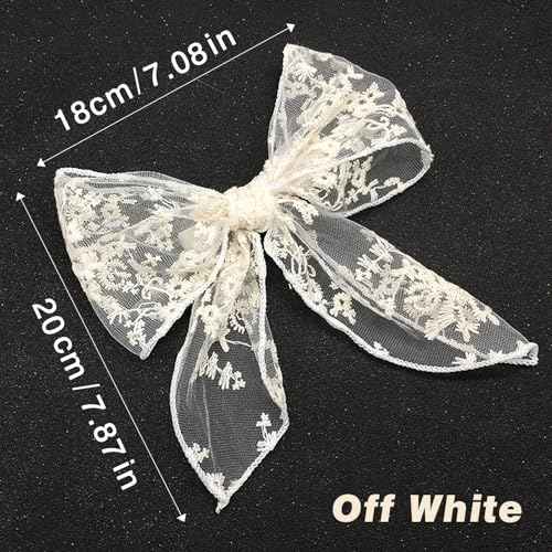 Large White Lace Hair Bow Clips for Women Girls | Cute Lace Bow for Hair Weighs Only 0.3 Oz | White Hair Decor for Wedding Pageant Prom Party Birthday Party Communion Bridal Shower (1 Pack)