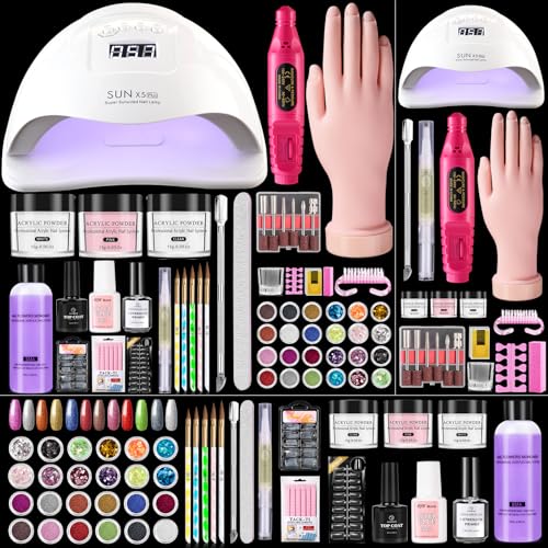 Nail Kit for Beginners with Everything: Practice Nail Hand U V Lamp Acrylic Nail Liquid Set with Drill Starter Nail Set Gifts for Beginners Home Salon