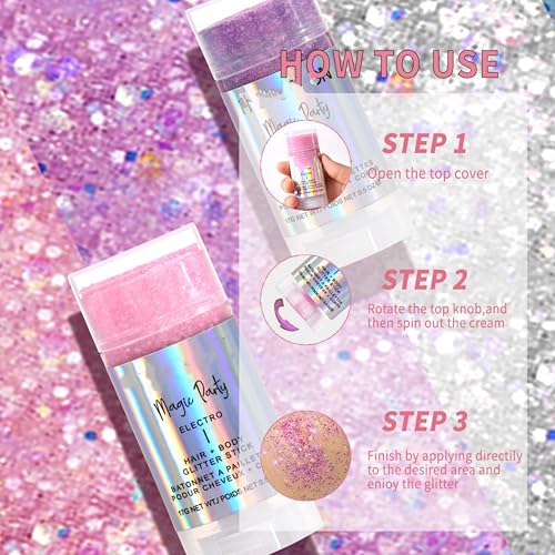 MAEPEOR Body Glitter Stick 6 Colors Holographic Mermaid Sequins Chunky Face Glitter Stick Singer Concerts or Music Festival Rave Body Makeup (Color 01)