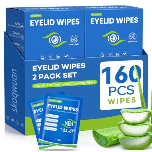 Tea Tree Oil Eyelid Cleansing Wipes, 160 Pcs Gentle Eye Wipes