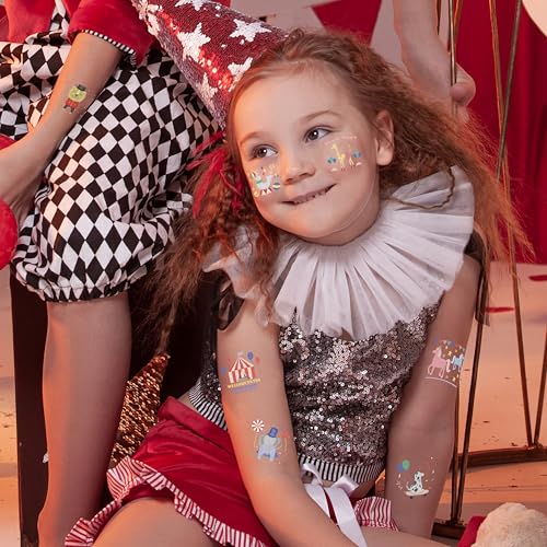 Cheerland Circus Tattoos for Carnival Temporary Tattoo with Circus Animals Party Favors for Carnival Themed Parties Circus Birthday Decorations and Gift Bags Pack of 108