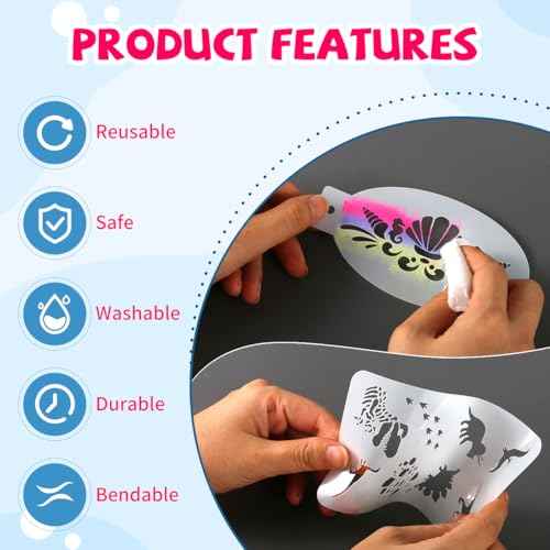 46 pcs Face Paint Stencils Kit,22 Pcs Reusable Facial Painting Stencils Reusable Body Paint Templates with 10 pcs Brushes,14 pcs Sponges for Party Halloween Makeup Depvision Face Paint Accessory Kit