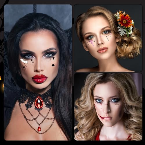 Halloween Face Tattoos Stickers - 15 Sheets Temporary Tattoos