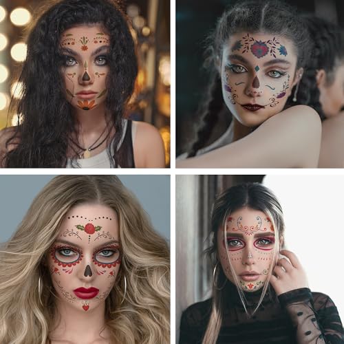 Sugar Skull Face Tattoos 12 Pack Halloween Skeleton Makeup