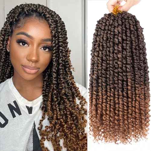 Xtrend 8 Packs Pre-twisted Passion Twist Crochet Hair 14 Inch Natural Pre-looped Crochet Braids Hair For Women Bohemian Synthetic Passion Braiding Hair Extension (8packs, T30#)
