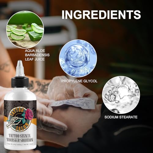 150ml Tattoo Stencil Transfer Gel Solution, Professional Tattoo Stencil Gel, Stencil Magic Cream, Tattoo Application Solution for Transfer Paper Machine Stencils, Clear & Long-Lasting