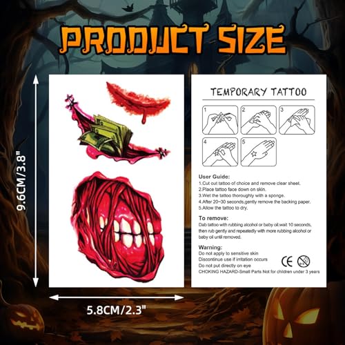 YouNuo 30 Sheets Halloween Temporary Tattoos, Horror Stitch Scar Scab Zombie Makeup Tattoos Stickers, Realistic Bloody Fake Wound for Chucky Costume Party, Women & Men, Waterproof