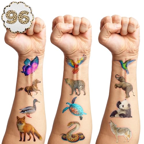 96 PCS Safari Animal Temporary Tattoos – Realistic Designs