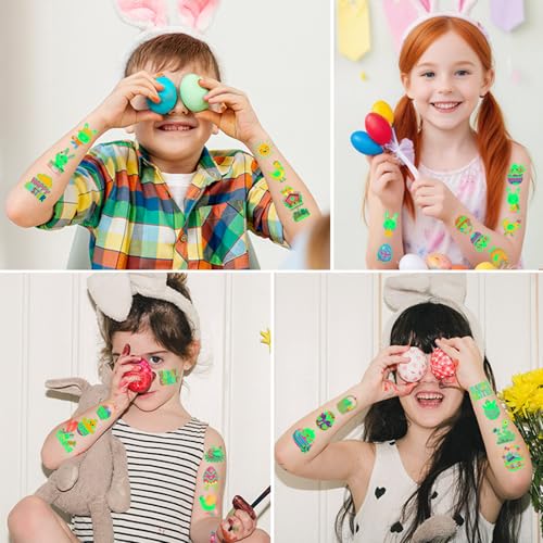 Glow in the Dark Easter Temporary Tattoos for Kids - 12 Sheets