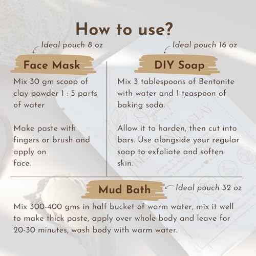 Bentonite Clay Powder For Face, Body & Hair, Deep Pore Cleansing & Detox, Indian Healing Calcium & Sodium Clay, For Masks & Bath 16 oz (454g)