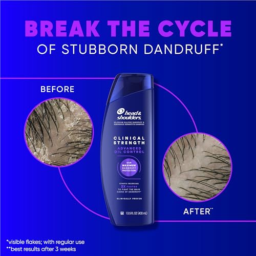 Head & Shoulders Anti-Dandruff Shampoo with 1% Selenium Sulfide, Clinical Strength Advanced Oil Control Twin Pack, Seborrheic Dermatitis Relief, Oily Scalp, 13.5 fl oz Each