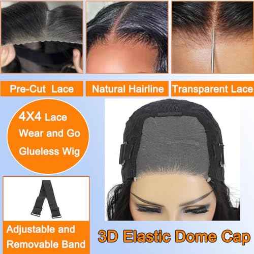 Wear and Go Glueless Wigs Human Hair Pre Plucked Pre Cut Deep Wave Lace Front Wigs Human Hair 4x4 Lace Closure Wig for Black Women Glueless (20 Inch)