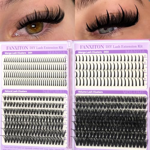 Manga Lash Clusters Natural Look Anime Japanese Eyelash Extensions 488 pcs 8-18MM Wispy Cluster Lashes for Cosplay, Thick Volume Wet-Look and Natural 2 Styles of Lash Extension with Thin Band