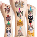96 PCS Funny Cat Pre-cut Temporary Tattoos Sticker Pet Animal Cats Themed Birthday Party Supplies Decorations Decor Favors Game Gifts Girls Boys Baby Showers Cute Fake Tattoo School Reward Home