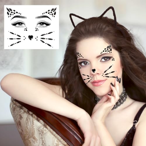 Cat Face Gems Stickers - Reusable Face Jewels for Parties