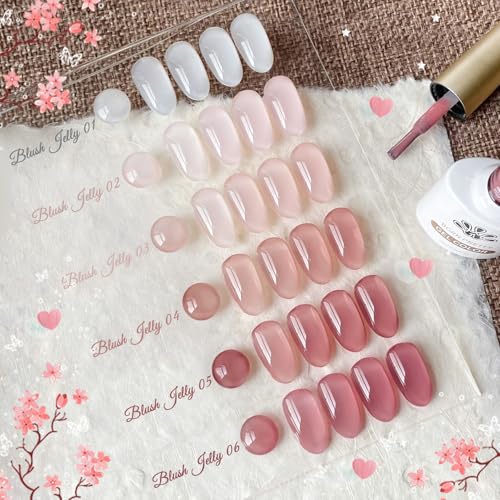 Born Pretty Sheer Jelly Nude Pink Gel Nail Polish Set - 6 Pcs, 7ml