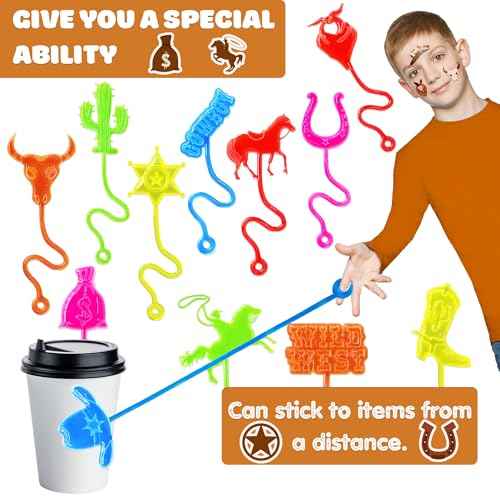 48PCS Cowboy Party Favors - 24PCS Cowboy Temporary Tattoos & 24PCS Cowboy Stick Hands - Perfect Birthday Favors, Goodie Bag Stuffers, Treasure Box Toys, Classroom Prizes, and Student Gifts