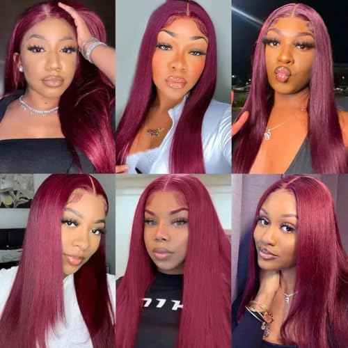 24 Inch #99J Red Clip in Hair Extensions - Real Remy Human Hair, 120g 7pcs, Burgundy Human Hair Extensions Clip ins for Women