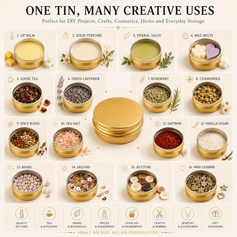 1 oz Gold Screw Top Aluminum Tins 32-Pack with Labels