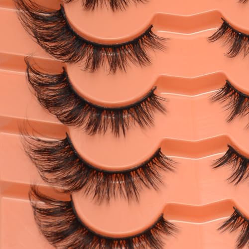 Faux Mink Lashes Fluffy Natural Look False Eyelashes Cat Eye Lashes Wispy Volume Lashes that Look Like Extensions 7 Pairs Black (Black)