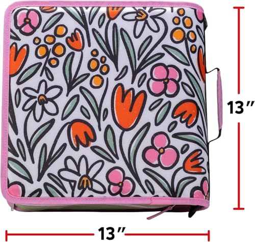 Case-it Mighty Zip Tab Zipper Binder, 3" O-Ring with 5-Color tabbes, Expanding File Folder and Shoulder Strap and Handle, D-146-FUN Flowers