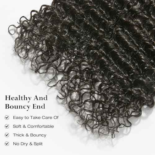 ASHINE Human Hair Bundles Deep Curly Water Wave, Unprocessed Cambodian Raw Hair 14 16 18 Inch, Flip Over Quick Weave Wet and Wave Bundles for Women Natural Black