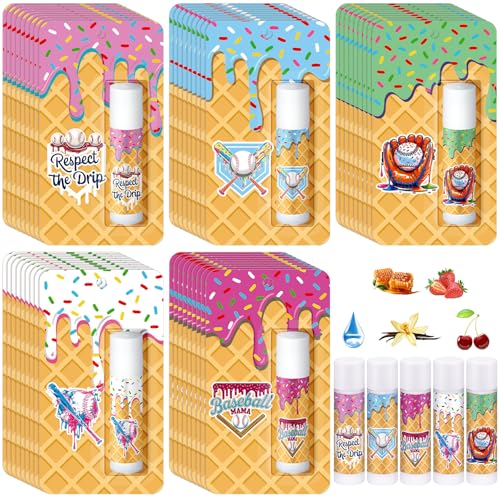Loopeer 30 Pcs Valentine Ice Cream Drip Baseball Party Favors Gifts Decorations Bulk Ice Cream Drip Lip Balms Sports Baseballs Team Gifts Birthday Party Favors Inspirational Supplies for Teen Adults