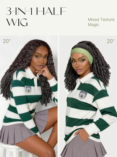 Frodio Natural Black 20-Inch Kinky Curly Half Wig, Glueless, 200% Density