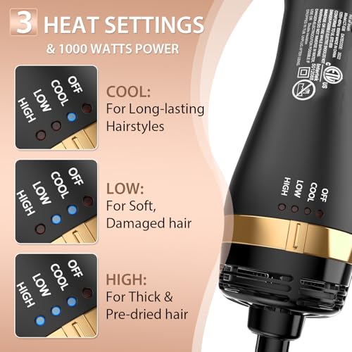 Natrial Hot Air Brush Blow Dryer - 3 Heat Settings, Ceramic, All Hair Types