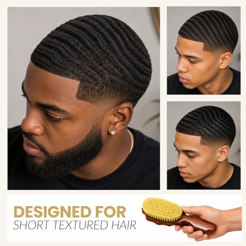 Kosher Vegan Agave Bristle 360 Wave Brush with Handle for Men, Hard & Medium, Wet & Dry Use