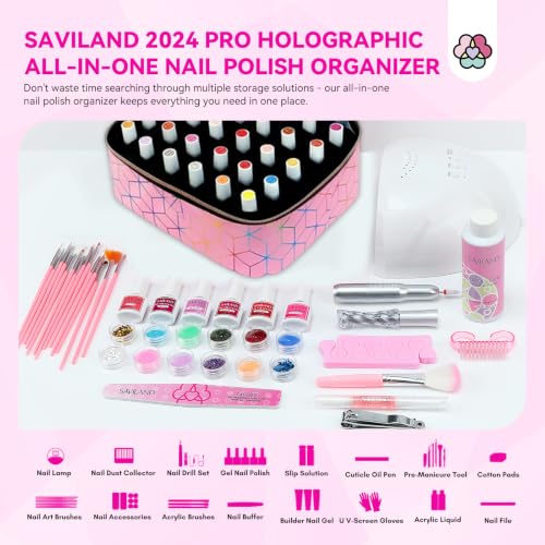 SAVILAND Nail Polish Organizer Bag - Holds 30 Bottles
