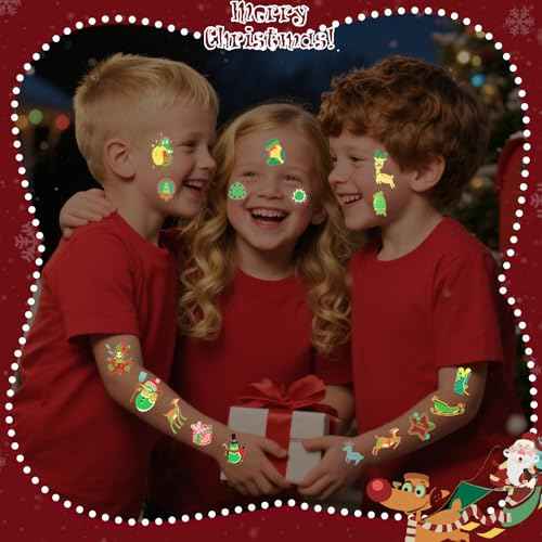 Luminous Christmas Temporary Tattoos for Kids - 110 Pieces Christmas Glow in The Dark Tattoos for Boys and Girls,Christmas Glow Party Favors for Kids Stocking Stuffers and Gifts 10 Sheets