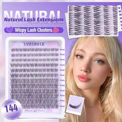 Natural Lash Clusters Kit Wispy Lash Extension Kit Waterproof Lash Clusters C Curved Cluster Eyelash Extensions Kit 144pcs Individual Lashes 10-16mm Eyelash Extension Kit by Lanflower