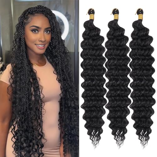 ZRQ Deep Wave Crochet Hair 18 Inch 3 Packs Natural Black