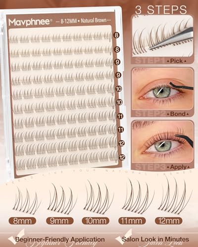 Mavphnee Brown Eyelash Clusters 8-12MM Natural Wispy Fake Lashes for Daily Wear