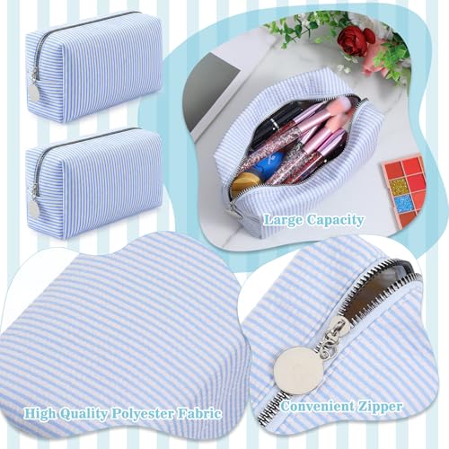 10 Pcs Blue Seersucker Makeup Bags - Travel Cosmetic Organizer
