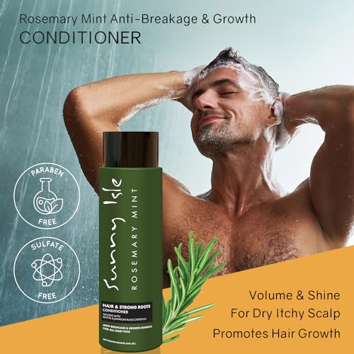 Sunny Isle Rosemary Mint Hair & Strong Roots Conditioner - Anti-Breakage, Growth, Biotin, Castor Oil - 12oz