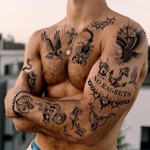 Black Temporary Tattoo Stickers - 12 Sheets Traditional American Tattoos