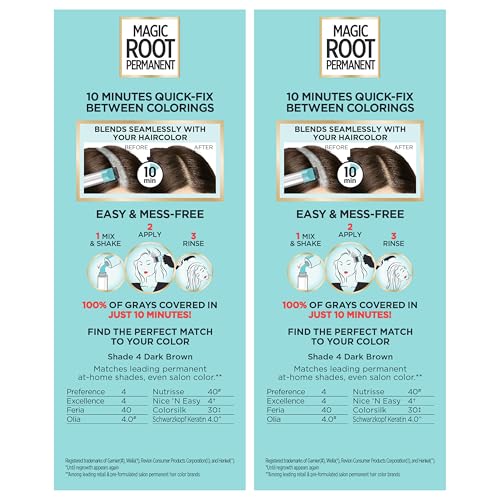 L'Oreal Paris Magic Root Permanent Hair Color, 4 Dark Brown (2 Count)
