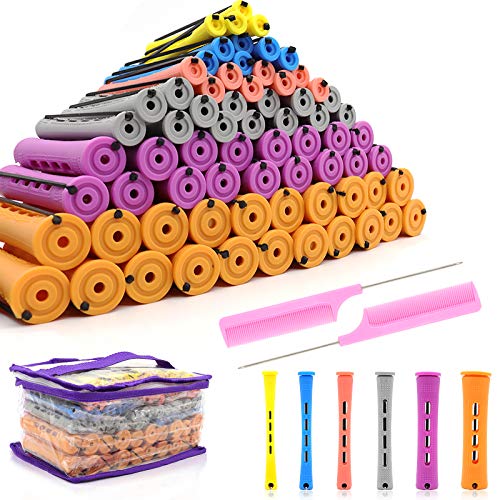 100 Pcs Hair Perm Rods Set - 5 Sizes Heatless Curlers with Comb