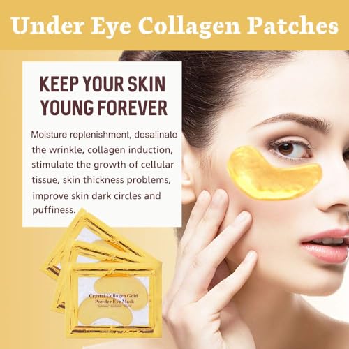 30 Pairs Under Eye Collagen Patches, Gold Moisturizing Under Eye Mask, Under Eye Gel Pads for dark circles and puffiness