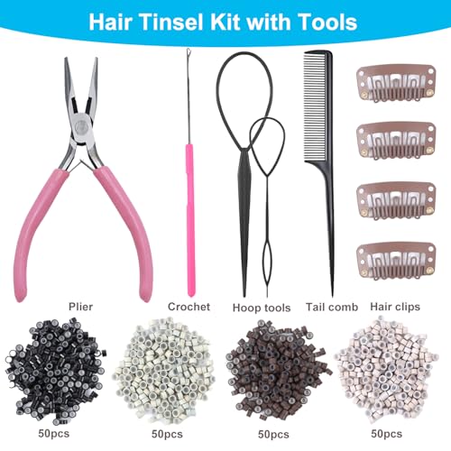 Hair Tinsel Kit 20 Colors - 8000 Strands 48 Inch with Tools