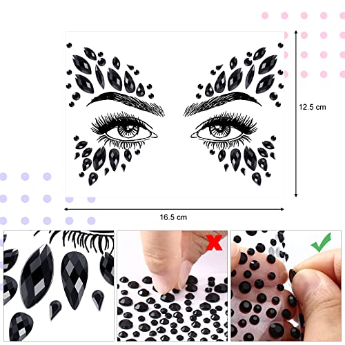 12 Sheets Halloween Face Gems Festival Face Jewels Face Rhinestones Face Rhinestones for Makeup Gems for Stickers Jewels for Carnival Festival Party (Black)