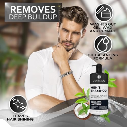 Bellisso Men’s Tea Tree Peppermint Sulfate Free Clarifying Shampoo for Oily Hair
