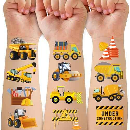 Cars and Trucks Temporary Tattoo for Kids - 50PCS Cars Construction Tractor Tattoos Party Birthday Decorations Excavator Construction Vehicle Tattoo Body Sticker for Kids Boys Girls Party Bag Filler