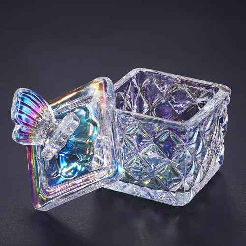 Noverlife Mini Glass Dappen Dish for Nail Art Acrylic Liquid Powder, Crystal Monomer Dish with Butterfly Lid, Small Monomer Cup Acetone Dish Acrylic Liquid Cup for Home & Nail Salon Manicure Tools