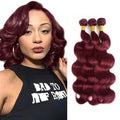 99J Burgundy Body Wave Human Hair Bundles 14 16 18"