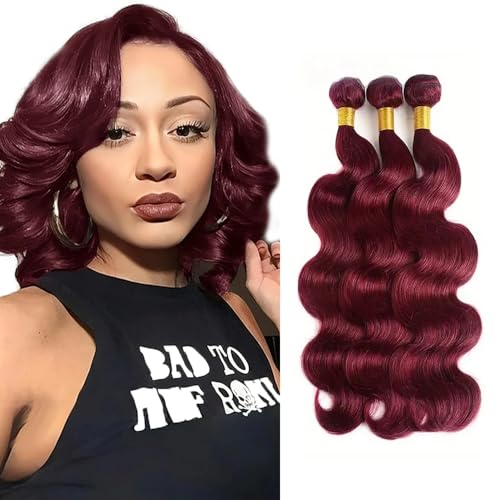 99J Burgundy Body Wave Human Hair Bundles 12-16 Inch